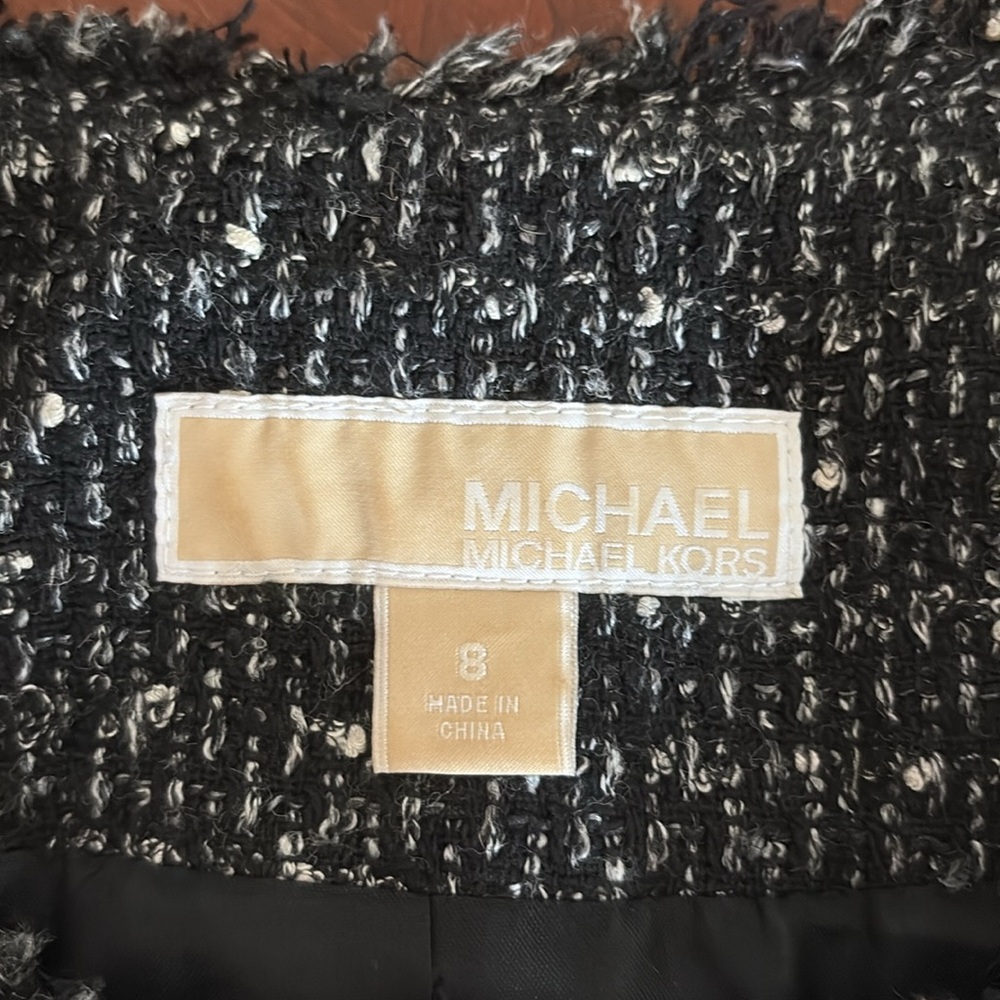 Michael Kors Women's Cropped Black Tweed Jacket Lined 3/4 Sleeve EUC